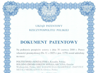 Kolejny patent na wynalazek dla Politechniki Koszalińskiej