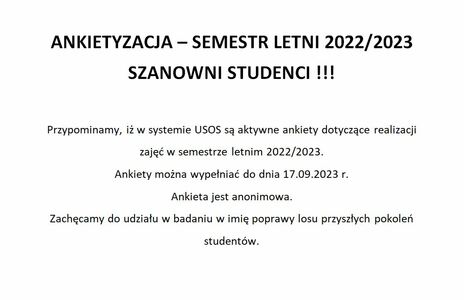 ANKIETYZACJA – SEMESTR LETNI 2022/2023