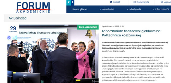 Laboratorium finansowo-giełdowe na Politechnice Koszalińskiej / Forum Akademickie