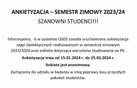 ANKIETYZACJA – SEMESTR ZIMOWY 2023/24