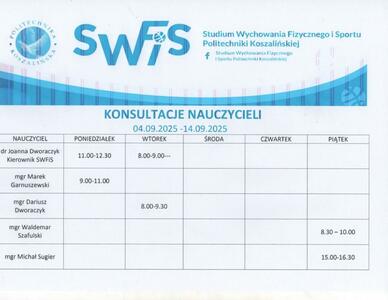 Konsultacje dla studentów w sesji poprawkowej  2024/2025 