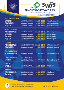 Rozpiska zajęć sekcji AZS 2025-2026 