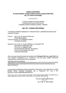 Zawiadomienie o publicznej dyskusji nad rozprawą doktorską mgr. inż. Łukasza Jaworskiego 18.11.2022, godz.10.00