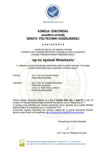 Obrona rozprawy doktorskiej Pani mgr inż. Agnieszki Włodarkiewicz