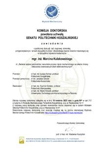 Obrona rozprawy doktorskiej Pana mgr inż. Marcina Kułakowskiego